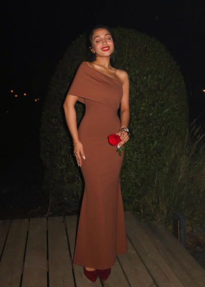 Caramel One Shoulder Maxi