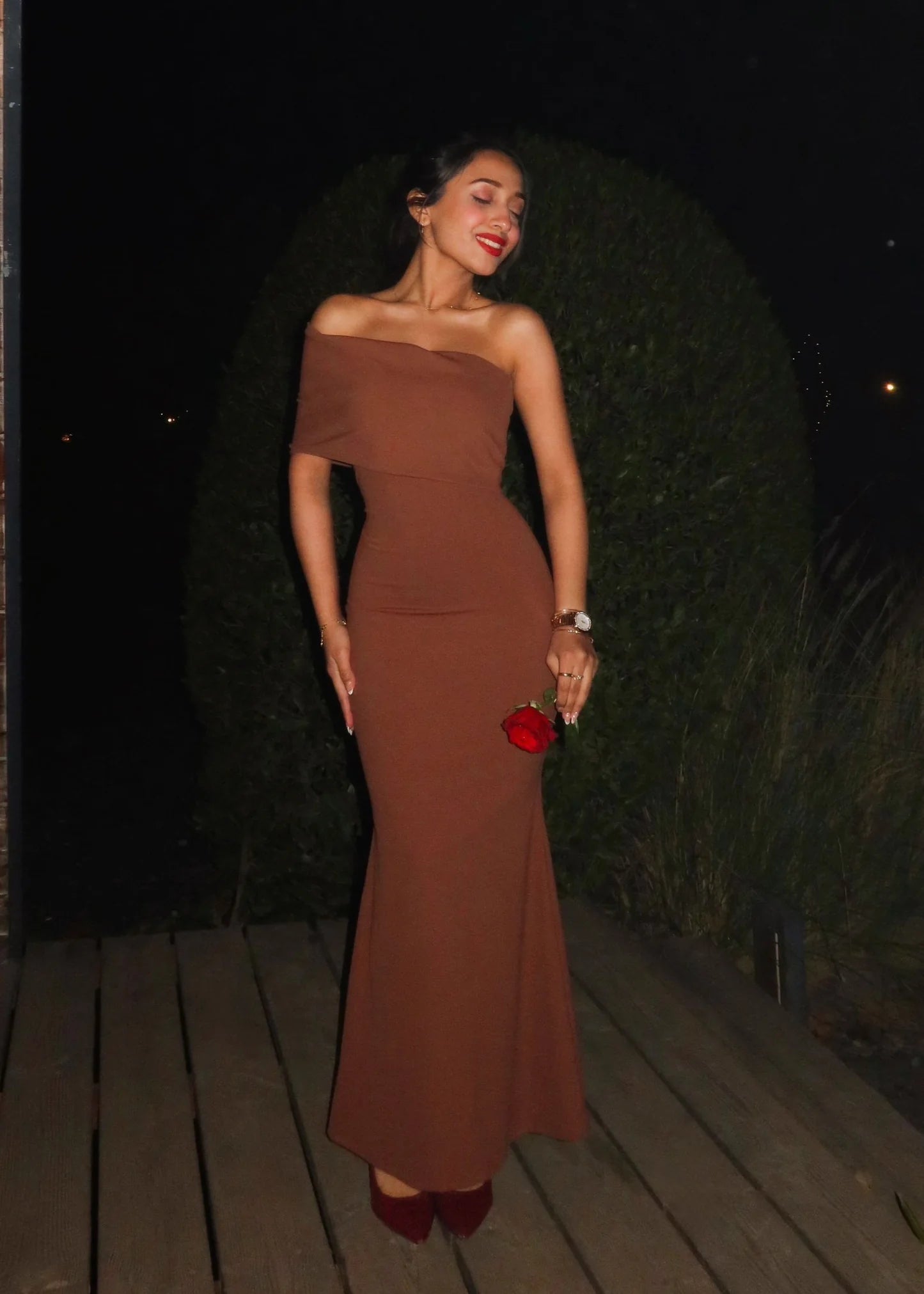 Caramel One Shoulder Maxi