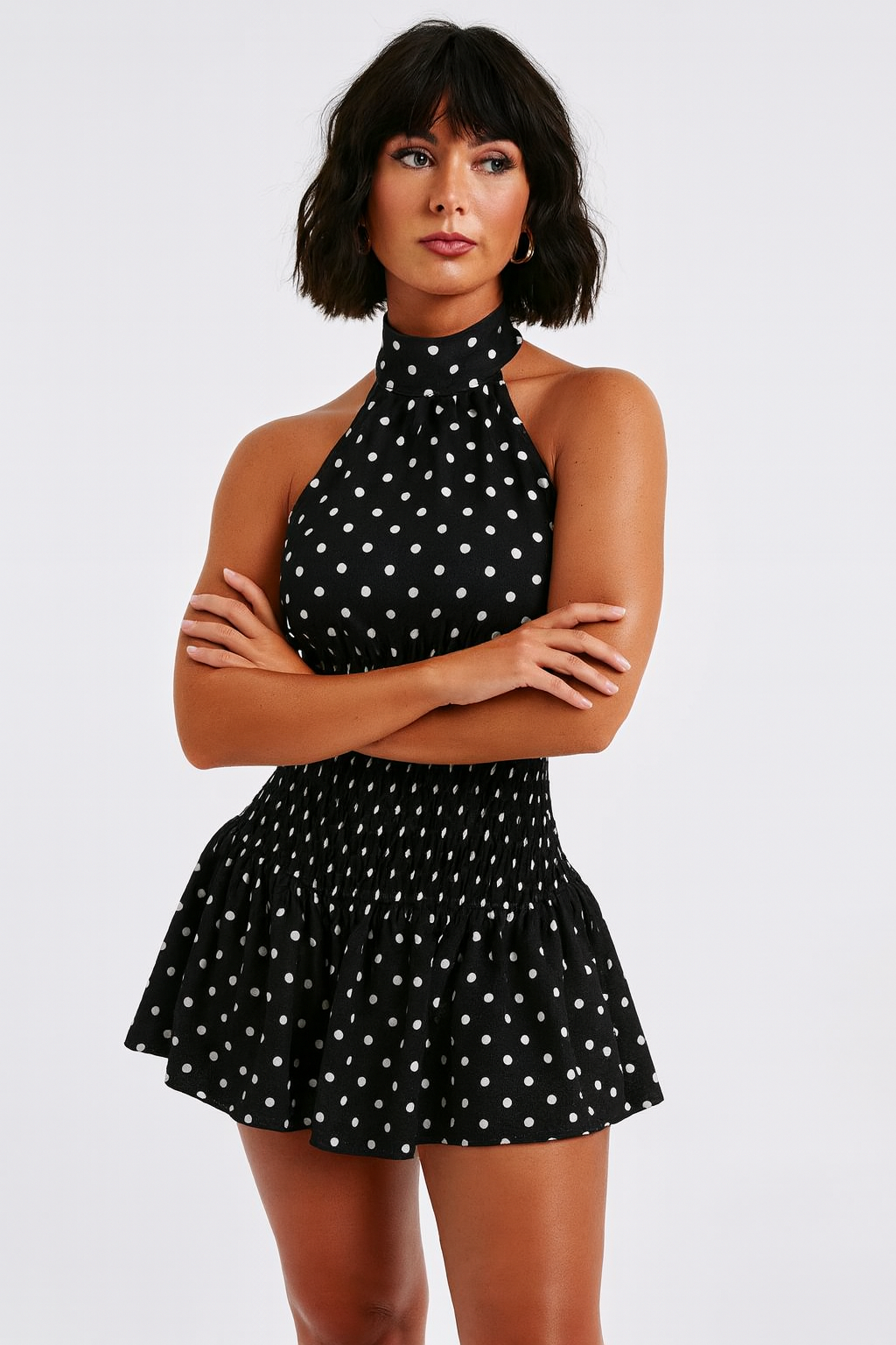 Deep V-Neck Polka Mini